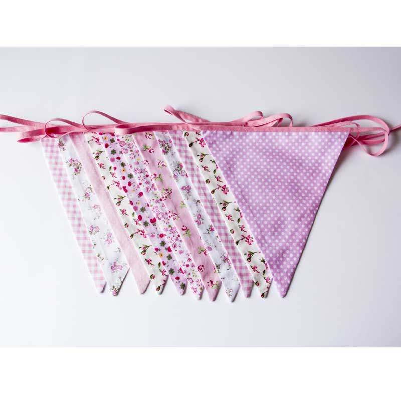 Wimpelkette aus Stoff für Party- oder Gartendekoration Vintage-Style rosa